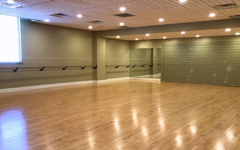 a spacious barre and yoga studio at a furlong cornerstone gym