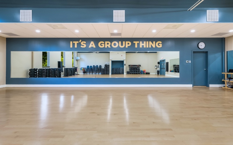 a spacious group fitness studio for zumba at a cornerstone health and fitness in furlong pa