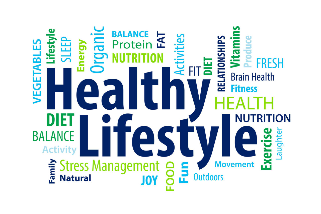 Healthy lifestyle word cloud.