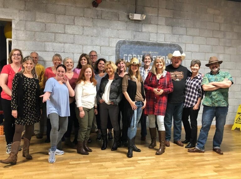 People in a country line dancing class