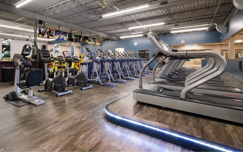 a raised cardio theater with state of the art amenities at a gym near me
