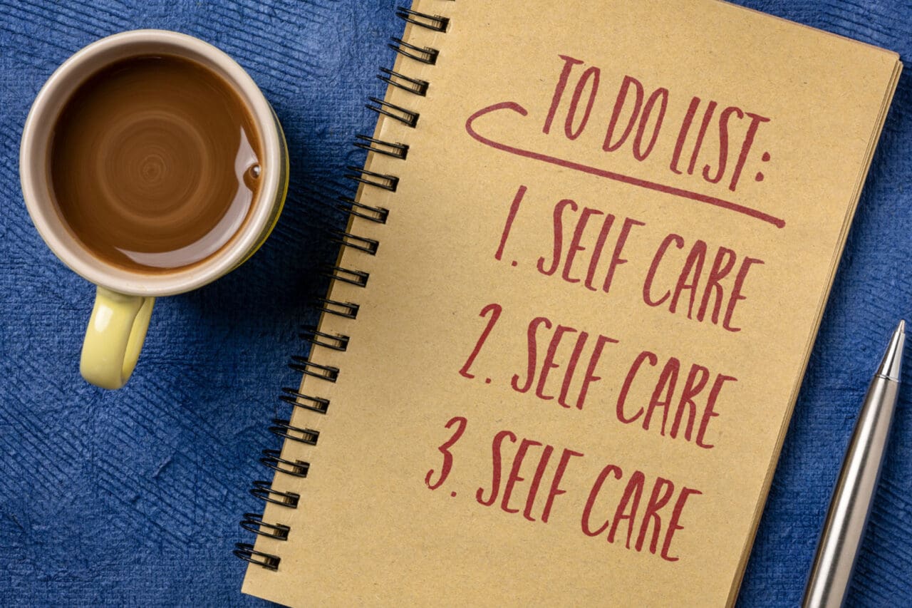 Image of a tablet featuring a to-do list that includes sself-care.