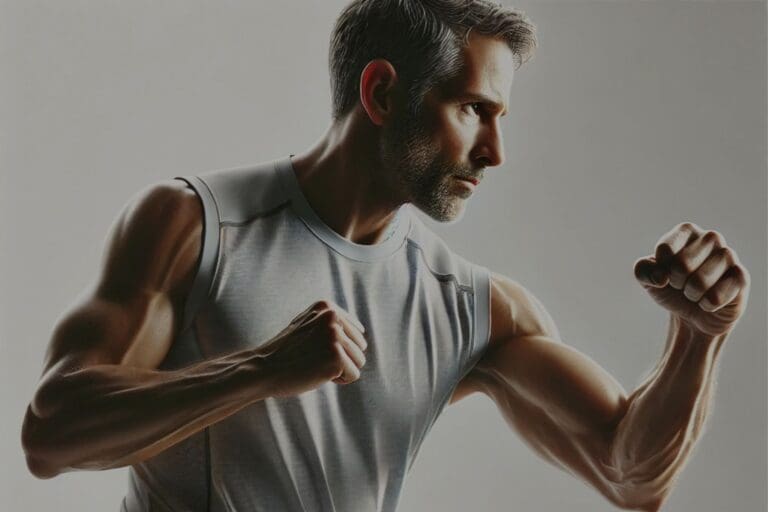 Illustration of man shadow boxing.