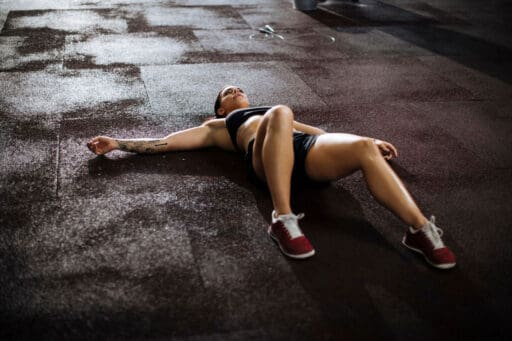 Woman exhausted after working out.