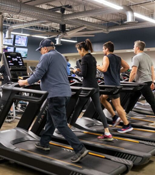 gym members use treadmills for cardio training at cornerstone gym in bucks county
