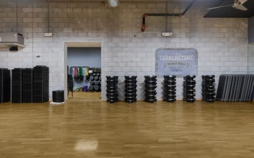 an open and spacious group fitness studio at a cornerstone club gym near me